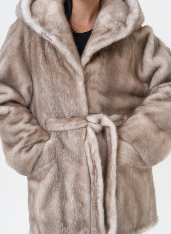 Норковая шуба с капюшоном 