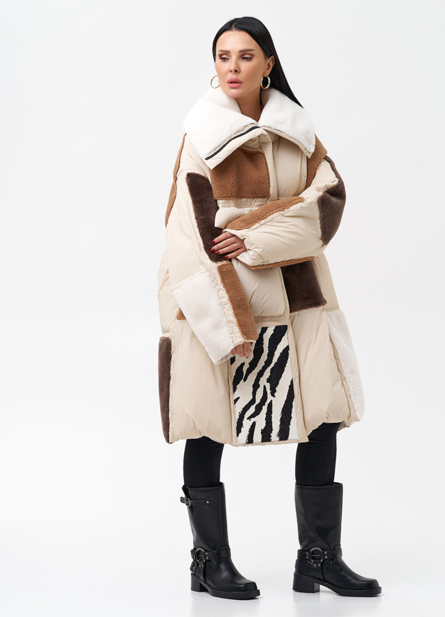 Комбинированный женский пуховик  модель № 28377 в кредит