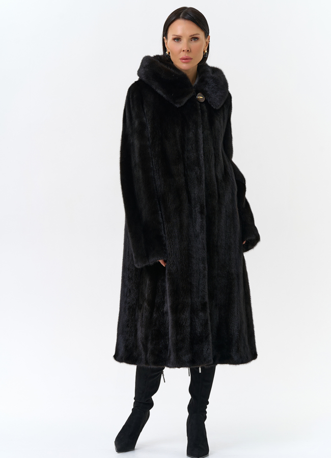 Шуба из норки в цвете махагон модель № 26126 меха малина