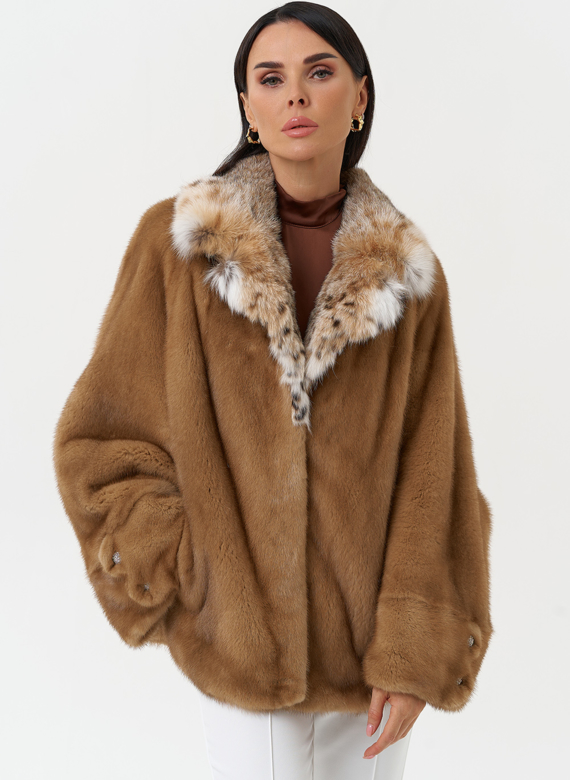 Куртка из меха норки с воротником их меха рыси