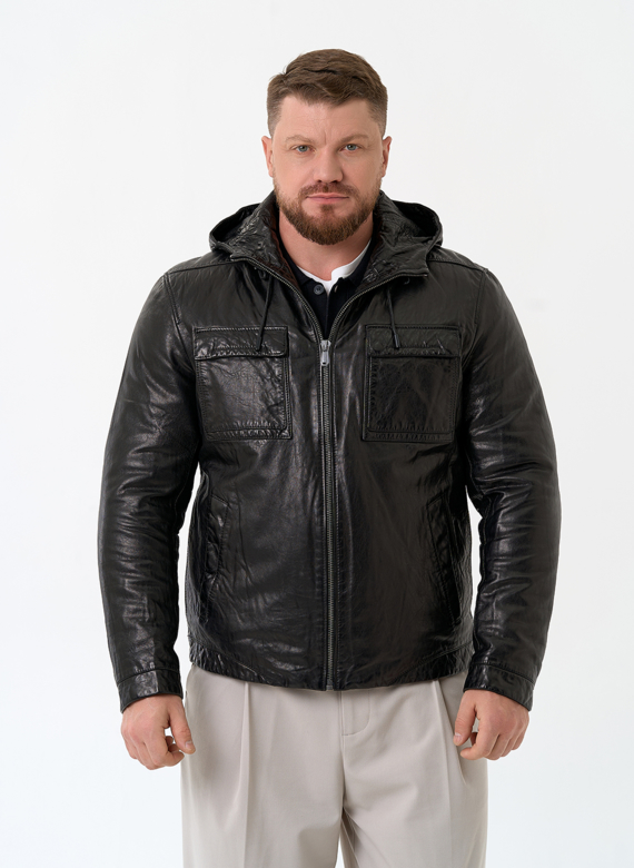 Мужская утепленная куртка из натуральной кожи