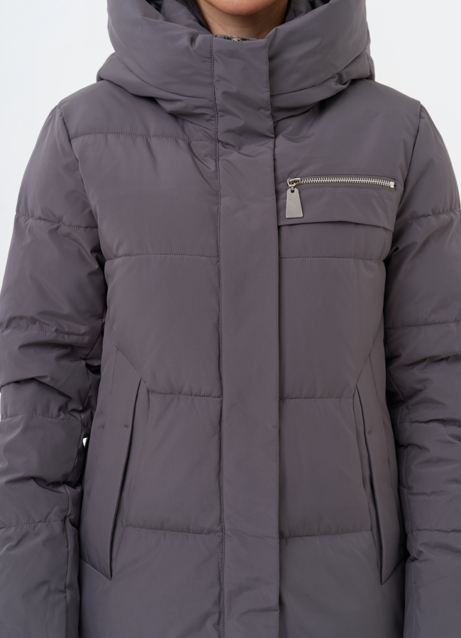 Длинный пуховик с капюшоном модель № 29183 универмаг малина