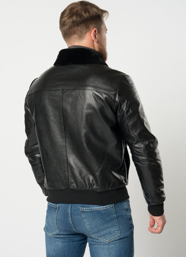 Мужская дубленка пилот в черном цвете модель № 21351 в рассрочку