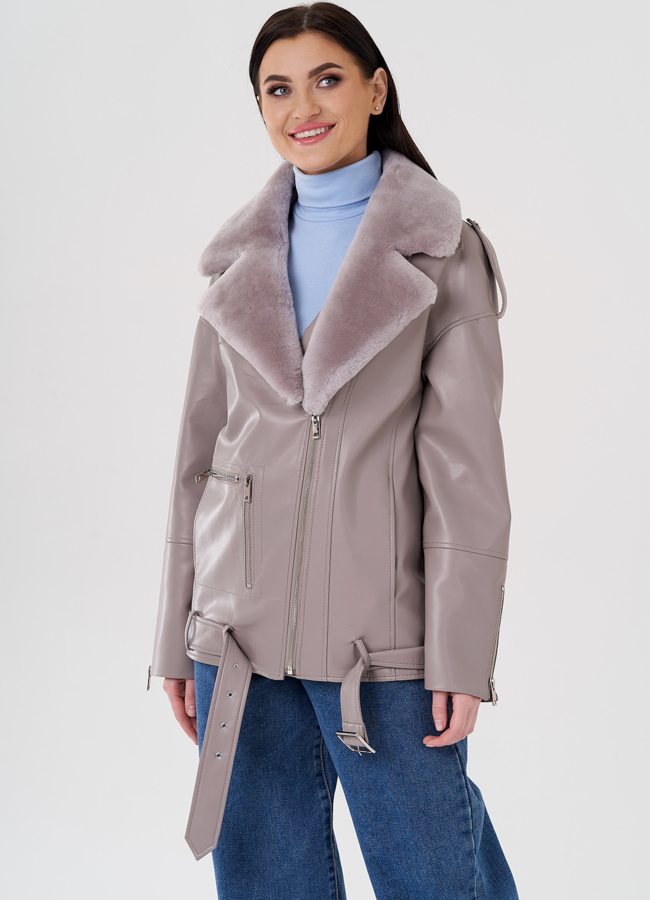 Куртка из эко кожи на утеплителе с натуральным мехом модель № 24214 универмаг малина