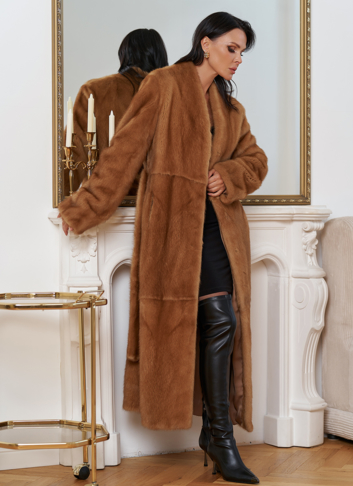 Женская длинная шуба из меха норки