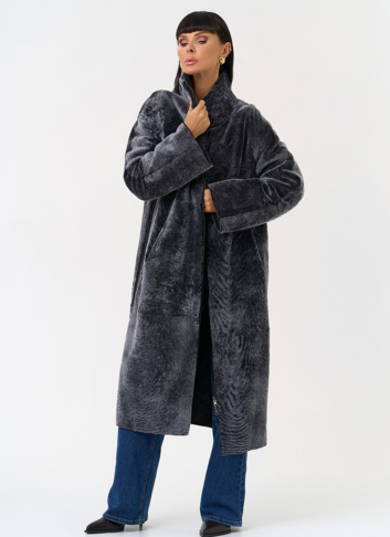 Женская двухсторонняя дубленка с воротником стойкой