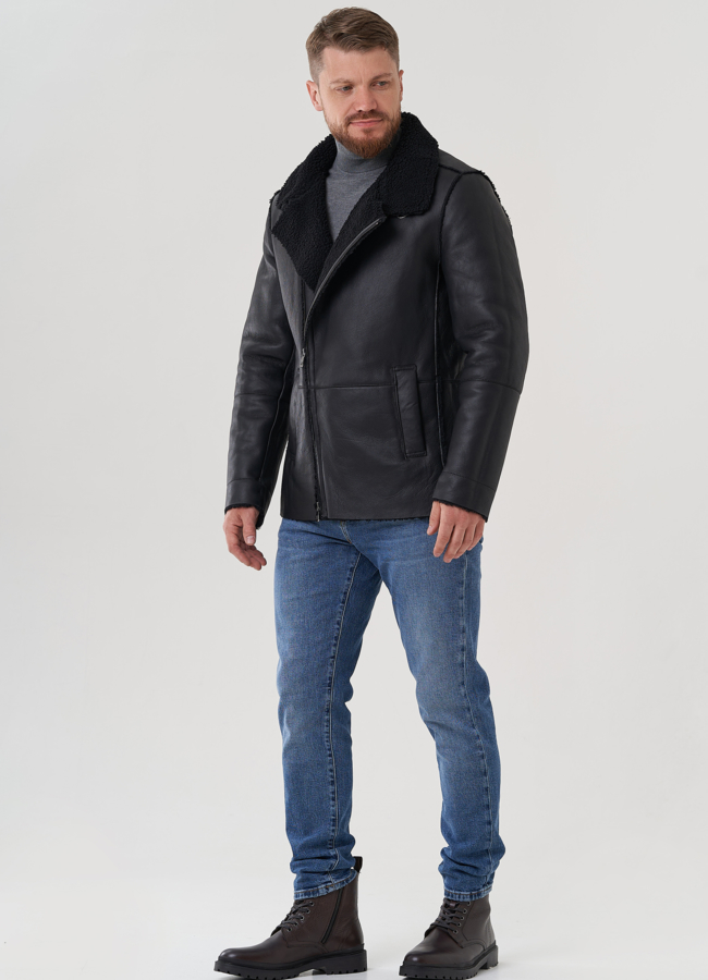 Дубленка мужская черного цвета  модель № 81636 в рассрочку