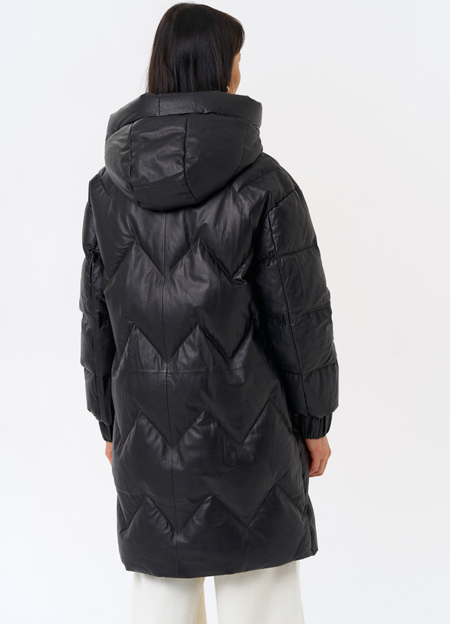 Длинный пуховик из кожи модель № 31215 в кредит