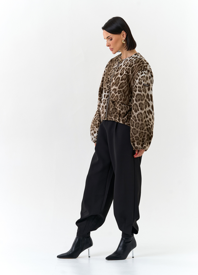 Женское укороченное пальто с анималистическим принтом модель № 32554 в кредит