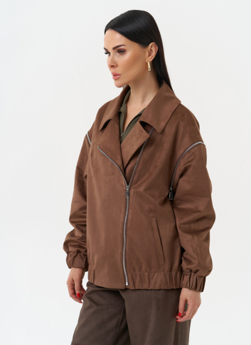 Куртка бомбер из эко замши со съемными рукавами