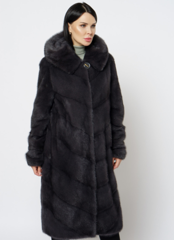 Длинная норковая шуба в сером цвете