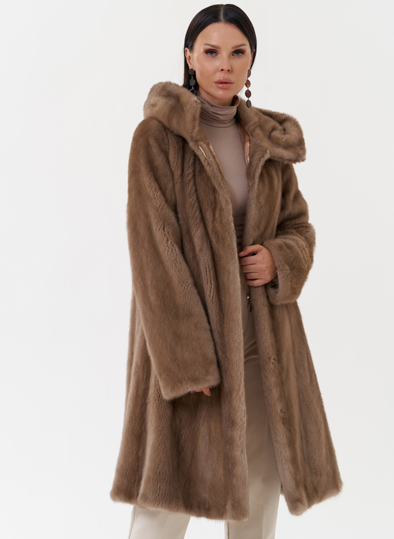 Норковая шуба балетка с капюшоном