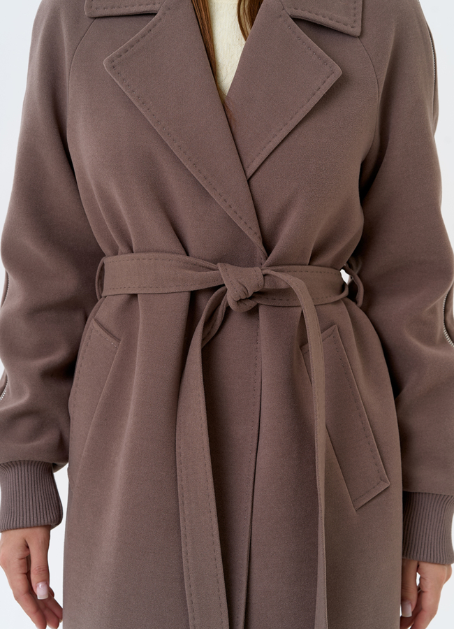 Женское пальто с декоративными молниями модель № 31384 универмаг малина