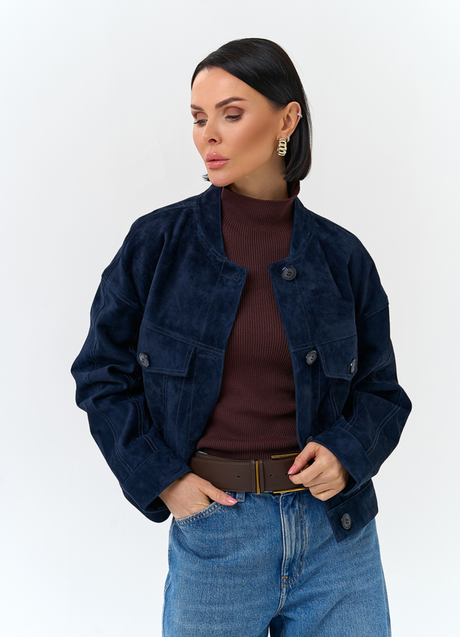 Женская куртка из натуральной замши синего цвета модель № 32730 универмаг малина