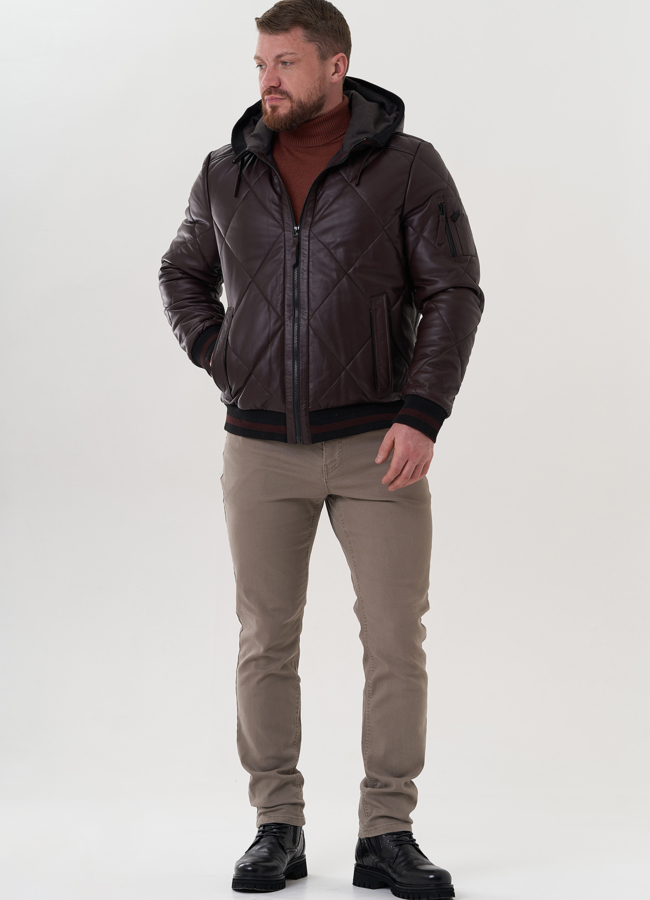 фото Куртка из натуральной кожи с капюшоном модель № 26996