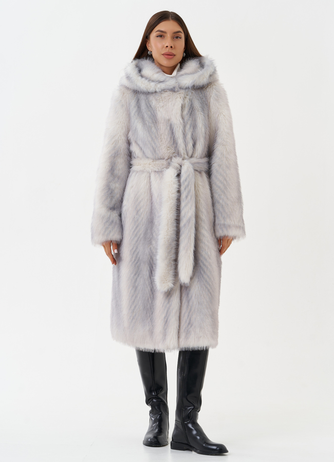 Длинная эко шуба с градиентом модель № 28645 в кредит