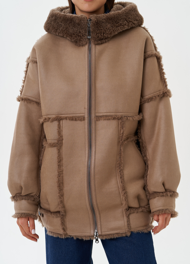 Двухсторонняя дубленка из эко кожи модель № 28652 в рассрочку