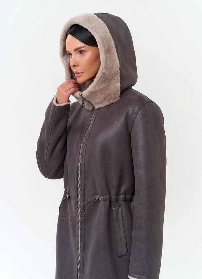 Женская дубленка из эко замши модель № 33912 в кредит фото