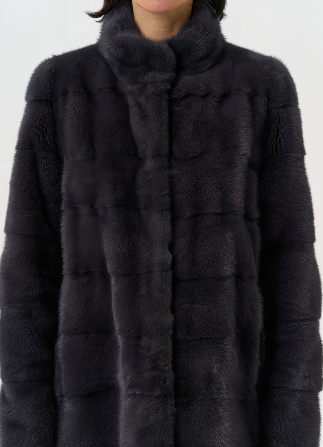 Норковая шуба трансформер, поперечная со стойкой модель № 25924 универмаг малина