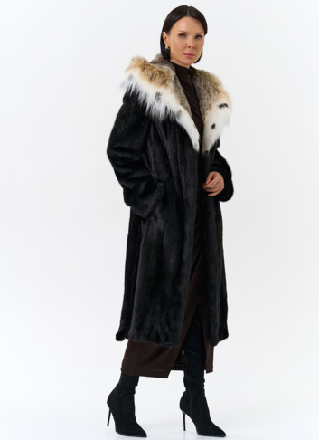 Норковая шуба с рысью в черном цвете