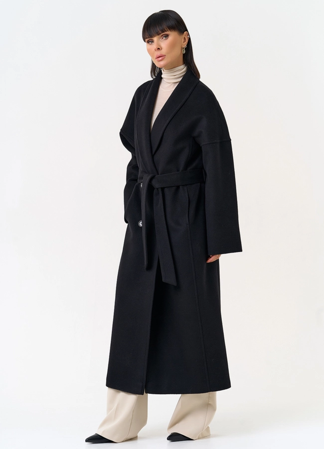 Женское пальто с воротником шаль модель № 31690 в рассрочку