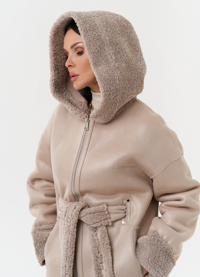Дубленка из эко кожи с капюшоном модель № 27770 в рассрочку