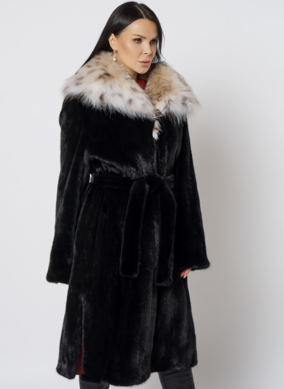 Норковая шуба с рысью в черном цвете