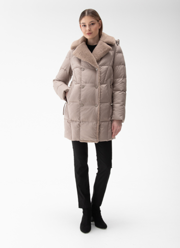 Комбинированный женский пуховик с капюшоном
