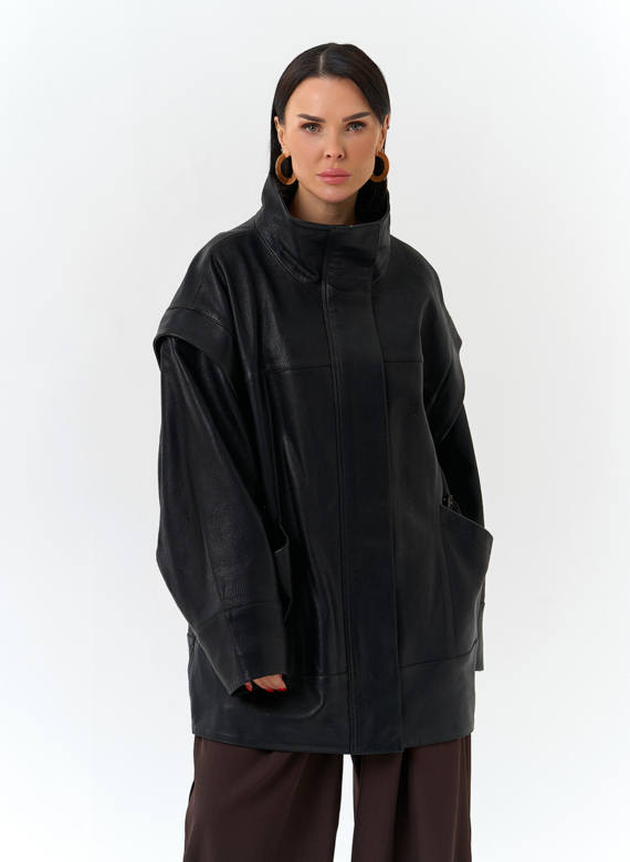 Женская куртка из натуральной кожи со съемными рукавами