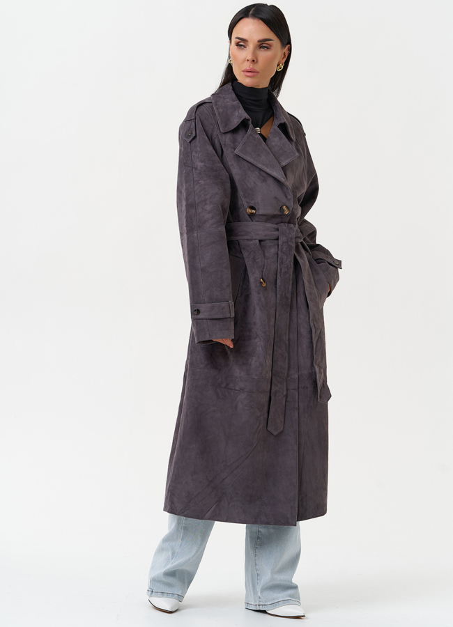 Длинный плащ из натуральной замши модель № 31191 универмаг малина