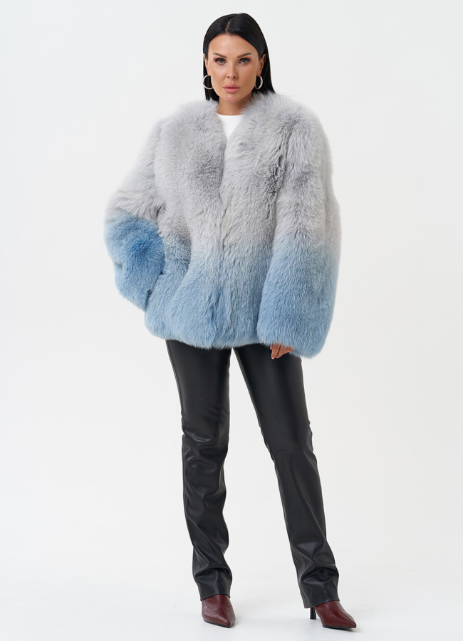 Шуба из меха лисы с принтом деграде модель № 28590 универмаг малина