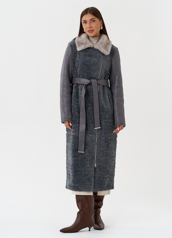 Длинная дубленка из эко кожи модель № 27785 в рассрочку