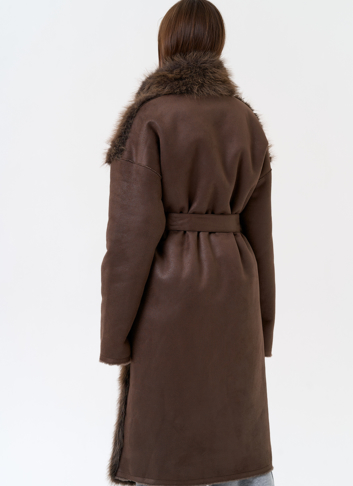 Женская дубленка из эко замши с отделкой из эко меха