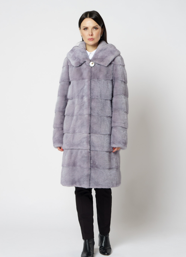 Норковая шуба с капюшоном голубого цвета трансформер  4 в 1 модель № 29120 в кредит