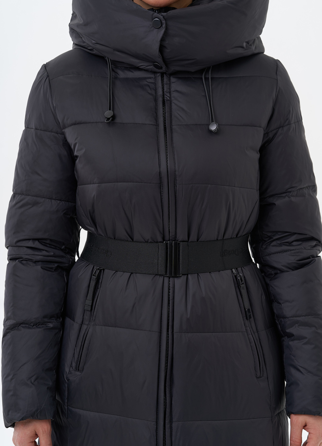 Длинный женский пуховик с капюшоном модель № 29184 в рассрочку