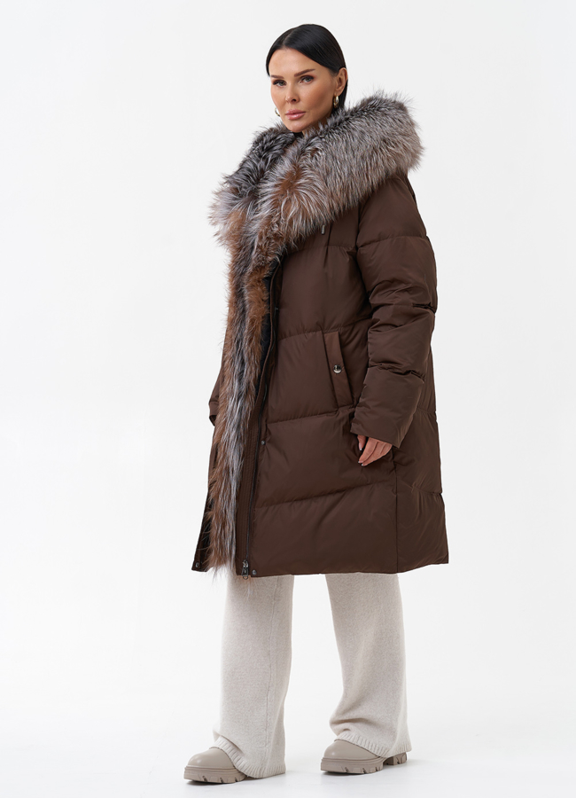 фото Пуховик с отделкой из меха блюфрост модель № 29357