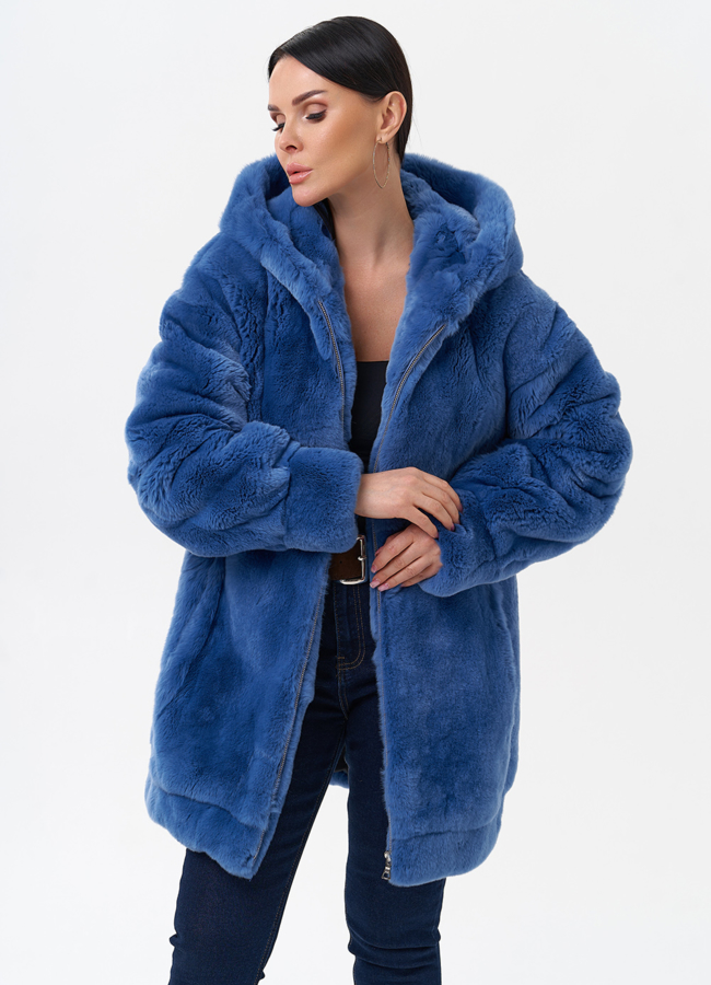 Шуба из меха кролика с капюшоном модель № 29402 универмаг малина