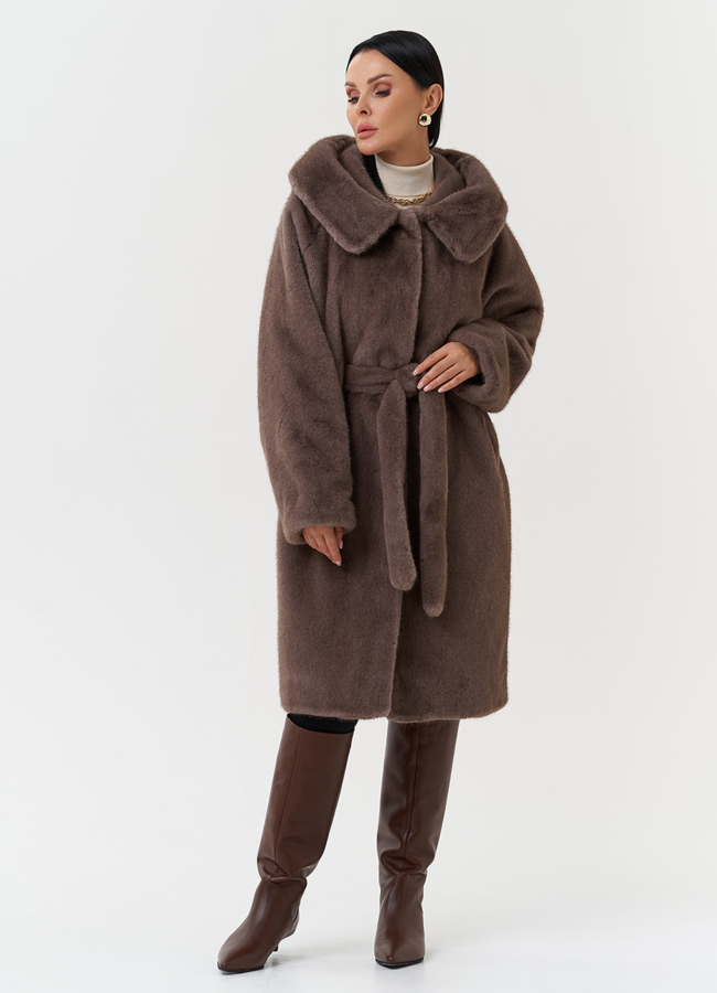 фото Пальто из эко меха с капюшоном модель № 28640