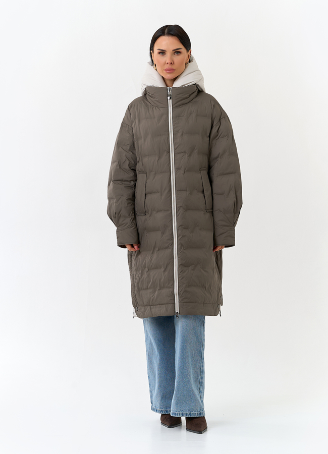 Женское утепленное пальто с капюшоном модель № 32798 универмаг малина