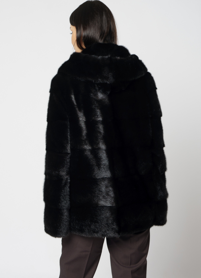 фото Укороченная норковая шуба черного цвета 2 в 1 модель № 25396