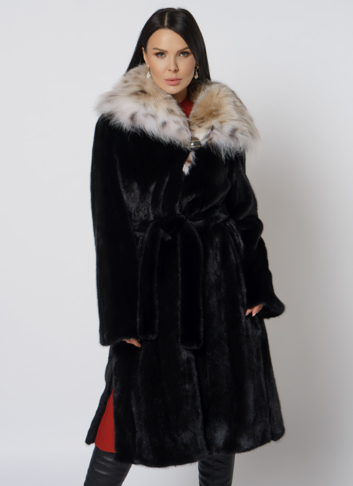 Норковая шуба с рысью в черном цвете