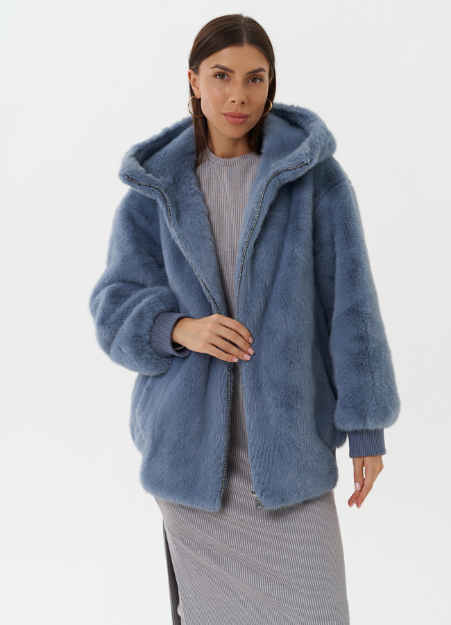 Шуба из эко меха с капюшоном модель № 27788 универмаг малина