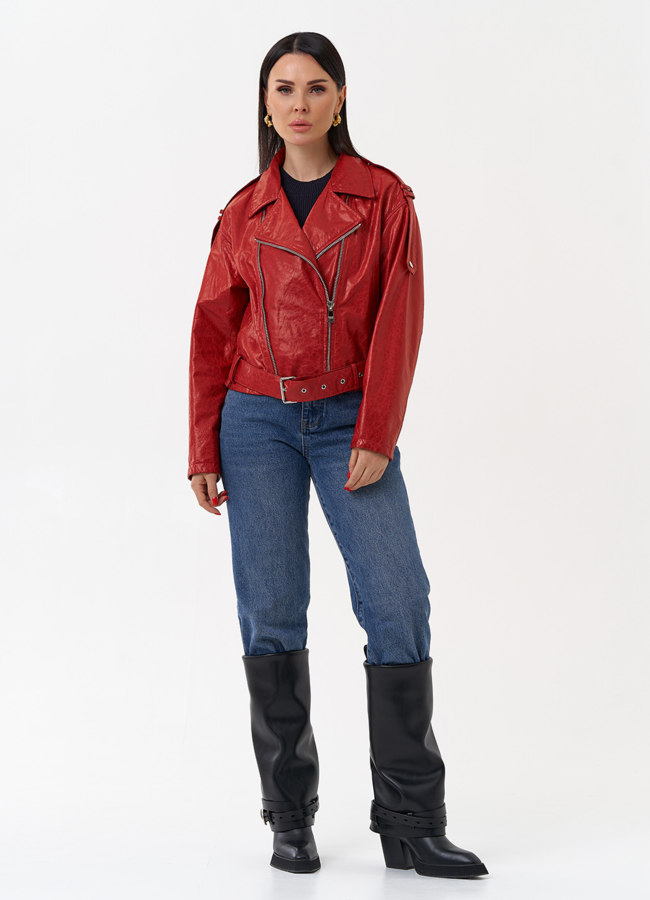 фото Красная куртка из натуральной кожи модель № 83954