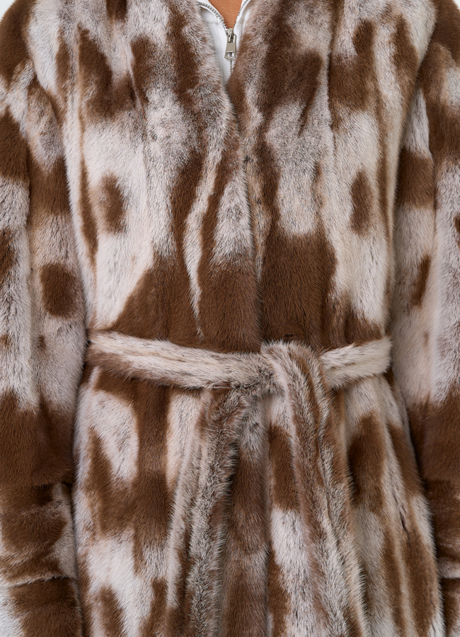 Шуба из норки с анималистичным принтом модель № 31173 в кредит