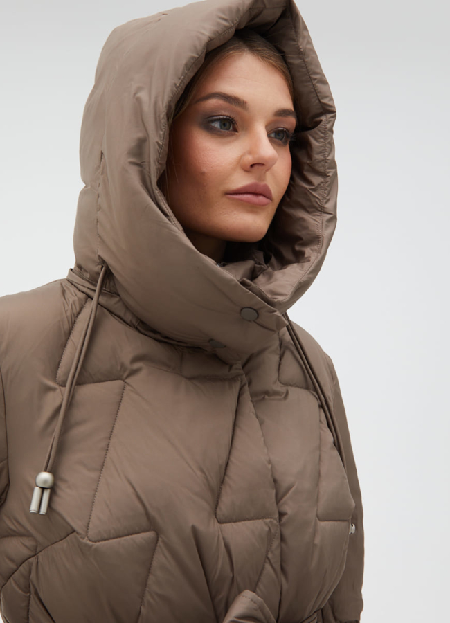 Женский пуховик с поясом модель № 31131 универмаг малина