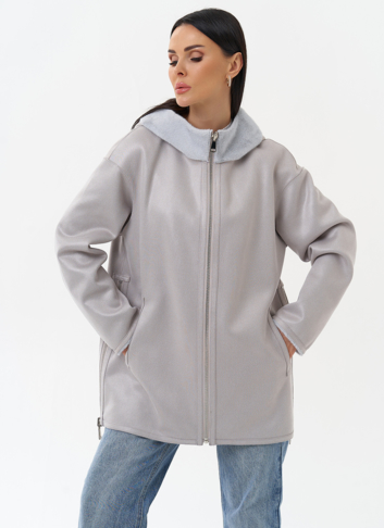 Двухсторонняя дубленка из эко замши с капюшоном