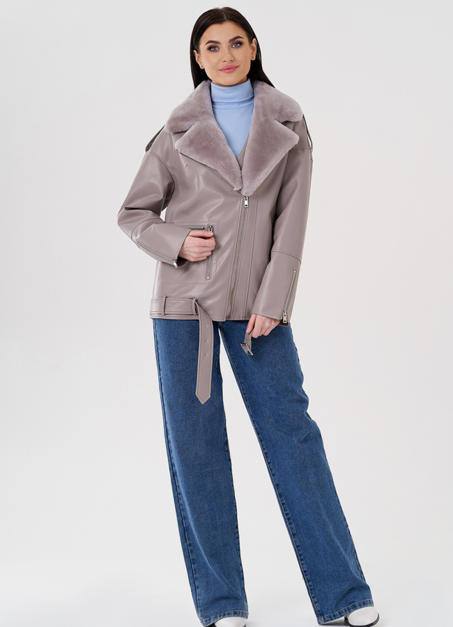 фото Куртка из эко кожи на утеплителе с натуральным мехом модель № 24214