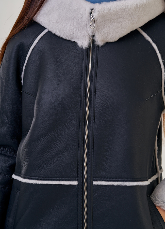 Женская дубленка с капюшоном модель № 24557 в кредит