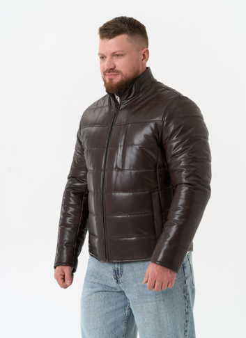 Мужская куртка из натуральной кожи с воротником стойкой