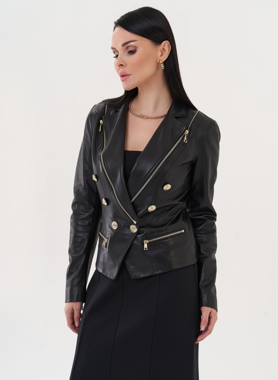 Куртка из натуральной кожи с акцентными пуговицами